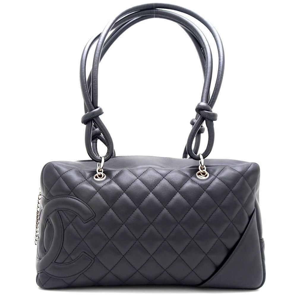 Chanel Bowling Bag Handbag Cambon Line Leather Black